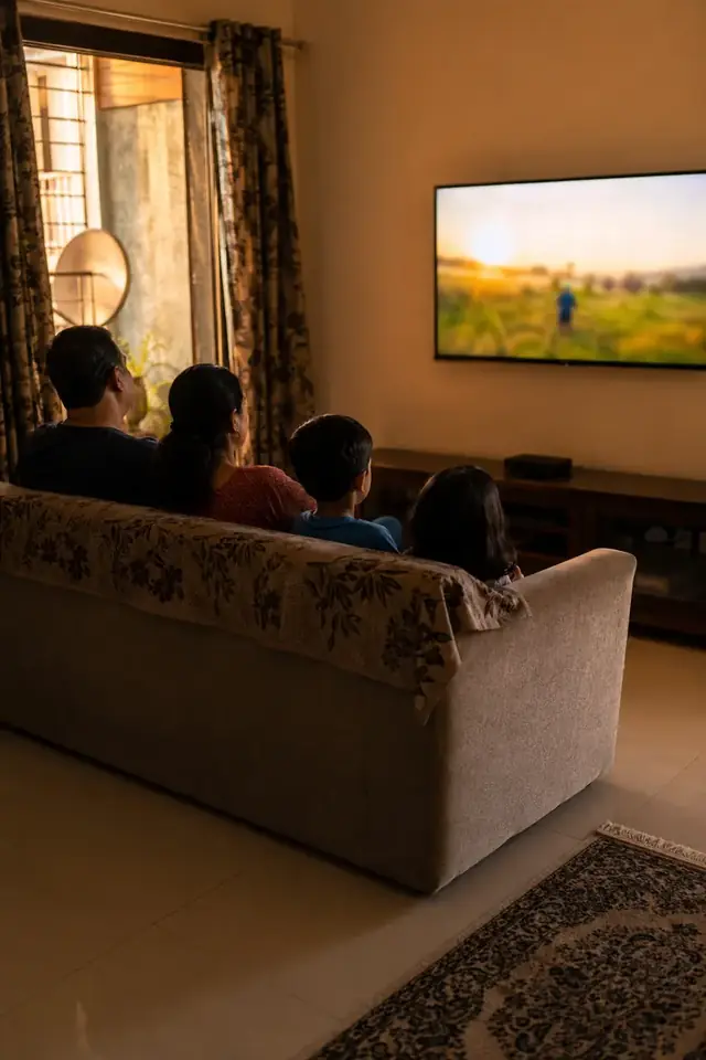 A family watching TV at home
